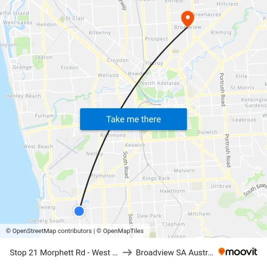 Stop 21 Morphett Rd - West side to Broadview SA Australia map