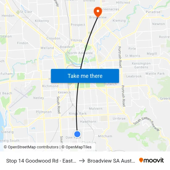 Stop 14 Goodwood Rd - East side to Broadview SA Australia map