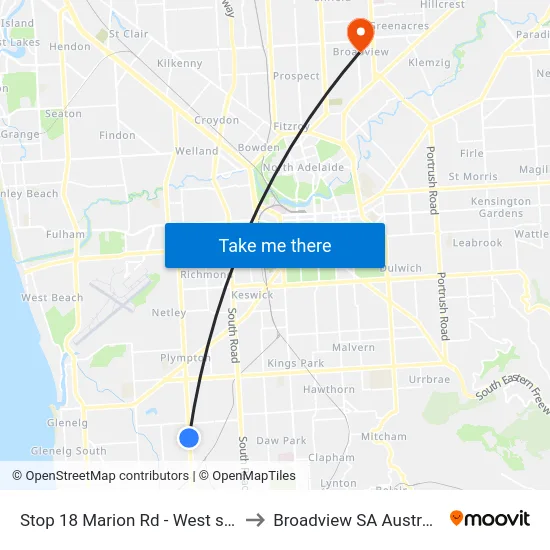 Stop 18 Marion Rd - West side to Broadview SA Australia map