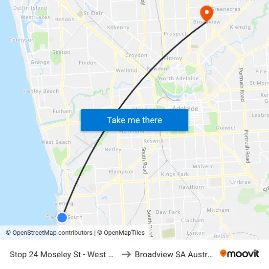 Stop 24 Moseley St - West side to Broadview SA Australia map
