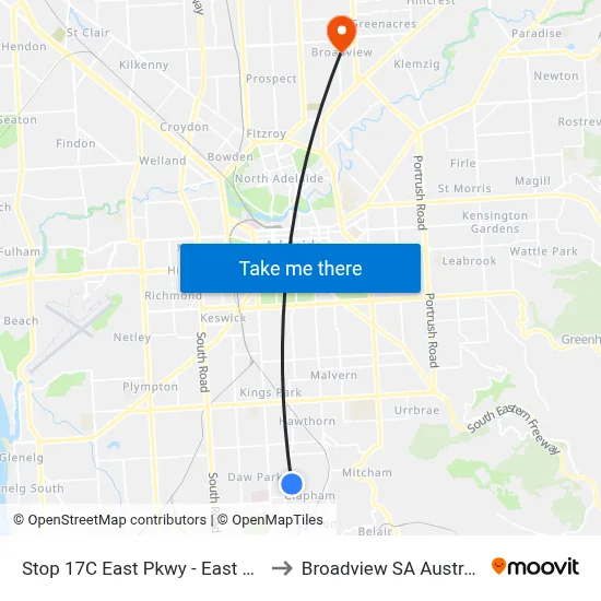 Stop 17C East Pkwy - East side to Broadview SA Australia map