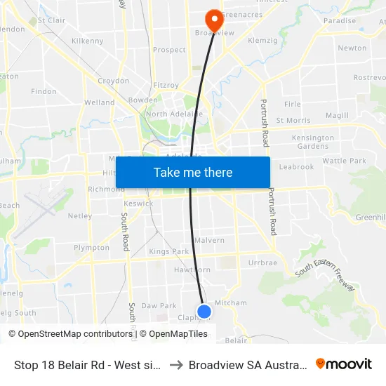 Stop 18 Belair Rd - West side to Broadview SA Australia map