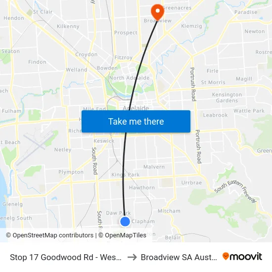 Stop 17 Goodwood Rd - West side to Broadview SA Australia map