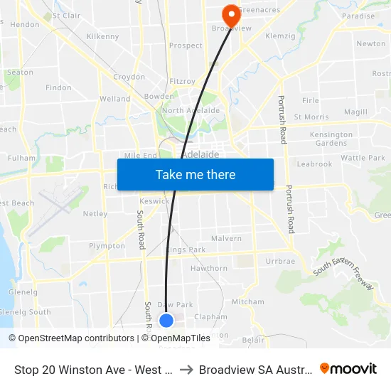 Stop 20 Winston Ave - West side to Broadview SA Australia map
