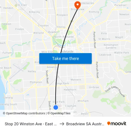 Stop 20 Winston Ave - East side to Broadview SA Australia map
