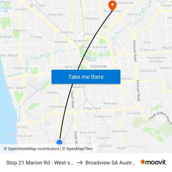 Stop 21 Marion Rd - West side to Broadview SA Australia map