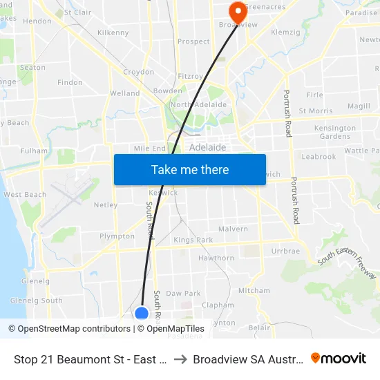 Stop 21 Beaumont St - East side to Broadview SA Australia map