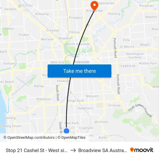 Stop 21 Cashel St - West side to Broadview SA Australia map