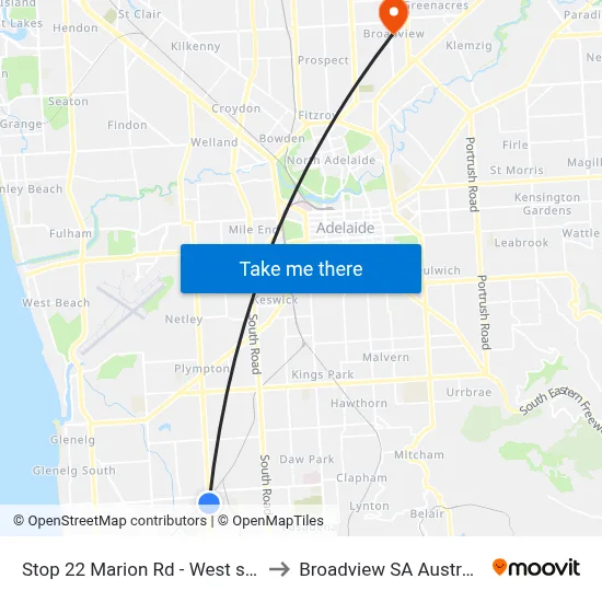 Stop 22 Marion Rd - West side to Broadview SA Australia map