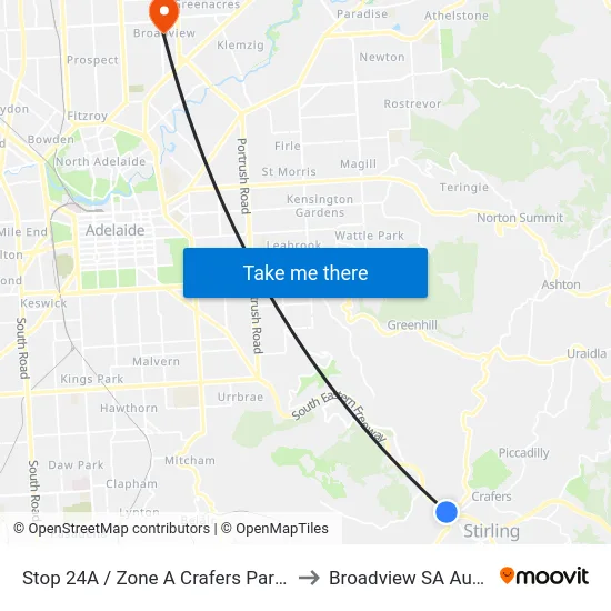 Stop 24A / Zone A Crafers Park N Ride to Broadview SA Australia map