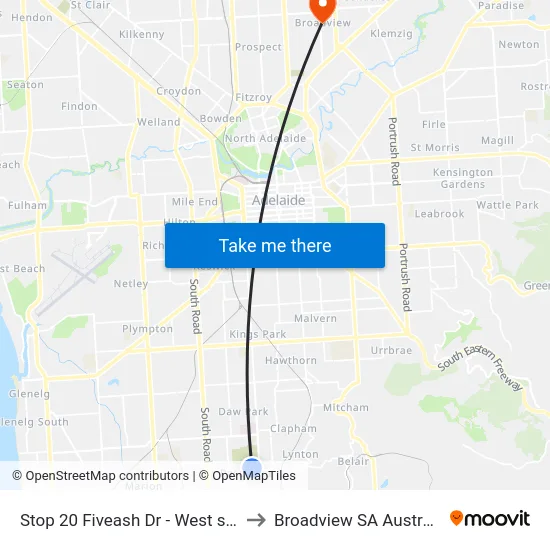 Stop 20 Fiveash Dr - West side to Broadview SA Australia map