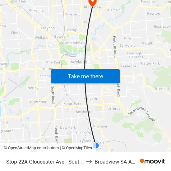 Stop 22A Gloucester Ave - South East side to Broadview SA Australia map