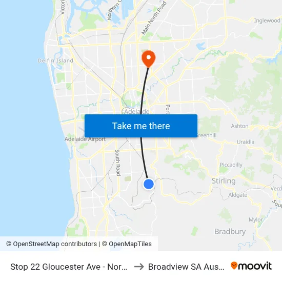 Stop 22 Gloucester Ave - North side to Broadview SA Australia map