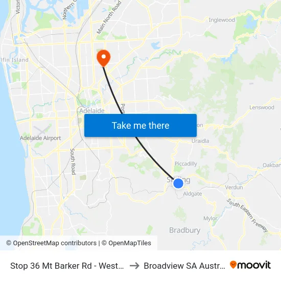 Stop 36 Mt Barker Rd - West side to Broadview SA Australia map