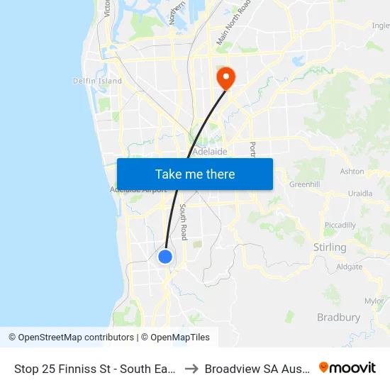 Stop 25 Finniss St - South East side to Broadview SA Australia map