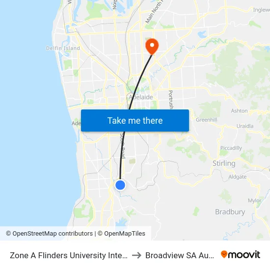 Zone A Flinders University Interchange to Broadview SA Australia map