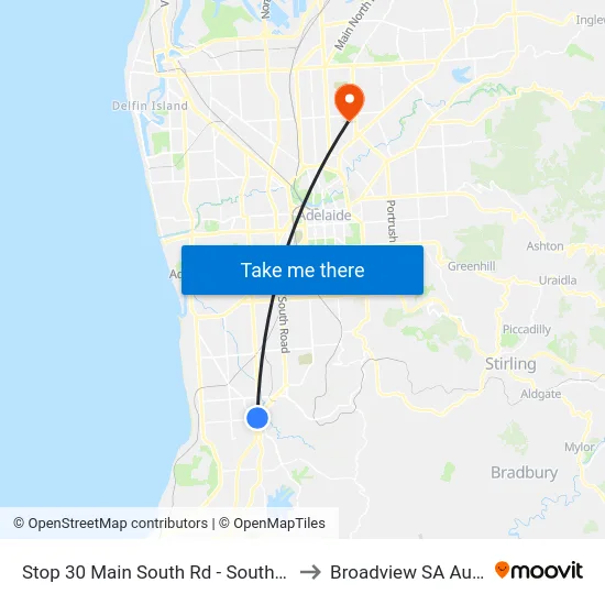 Stop 30 Main South Rd - South East side to Broadview SA Australia map