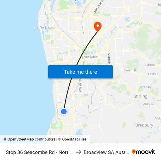 Stop 36 Seacombe Rd - North side to Broadview SA Australia map