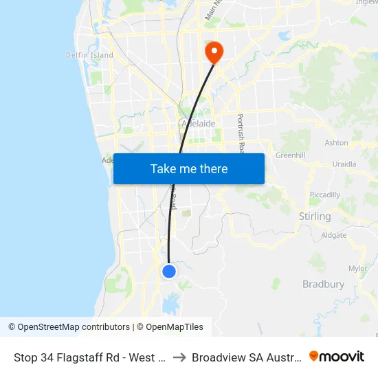 Stop 34 Flagstaff Rd - West side to Broadview SA Australia map