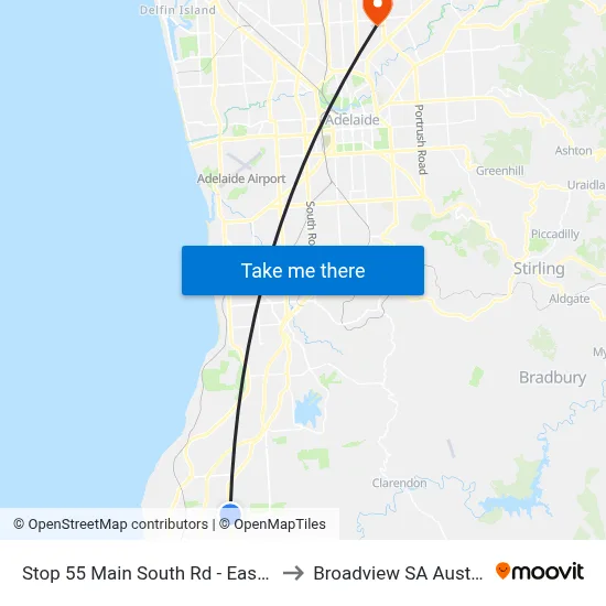 Stop 55 Main South Rd - East side to Broadview SA Australia map