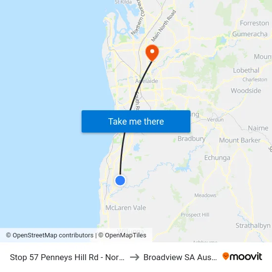 Stop 57 Penneys Hill Rd - North side to Broadview SA Australia map