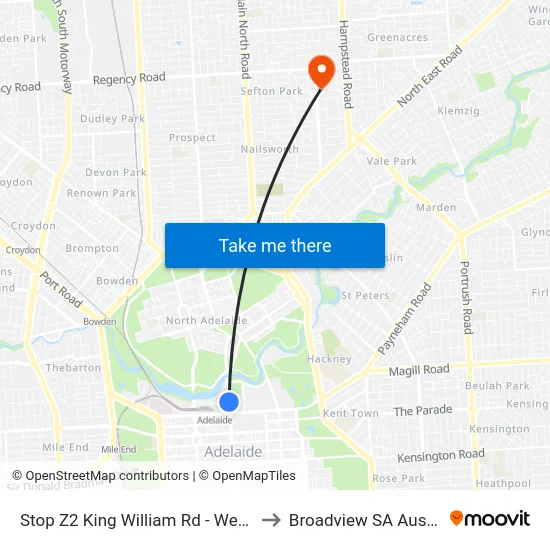 Stop Z2 King William Rd - West side to Broadview SA Australia map