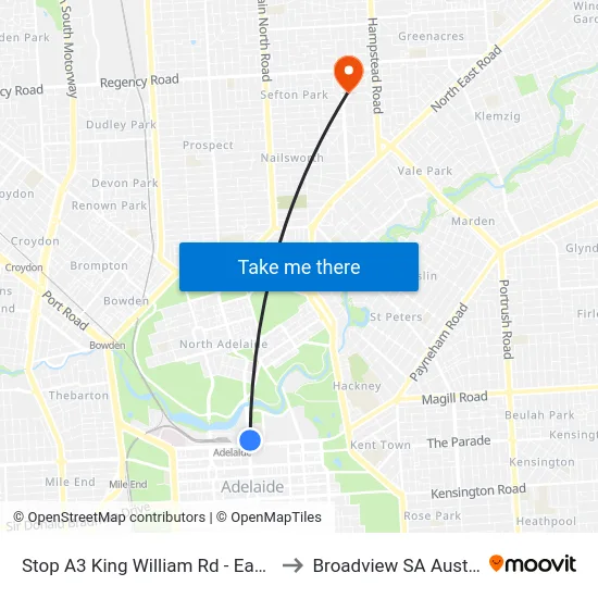 Stop A3 King William Rd - East side to Broadview SA Australia map