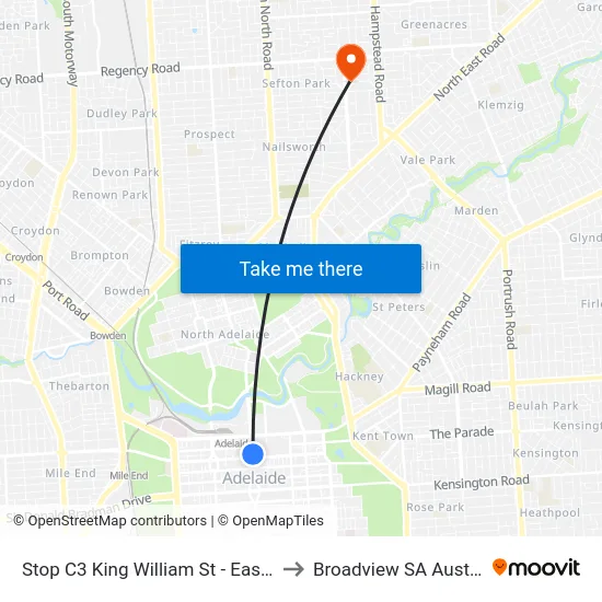 Stop C3 King William St - East side to Broadview SA Australia map
