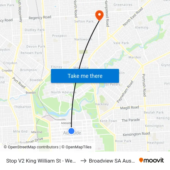 Stop V2 King William St - West side to Broadview SA Australia map