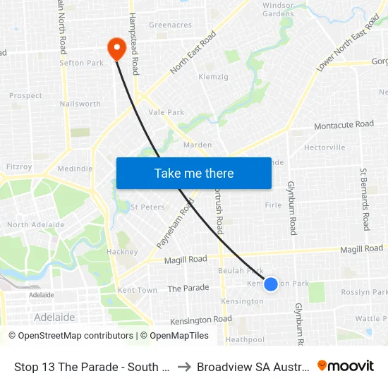 Stop 13 The Parade - South side to Broadview SA Australia map