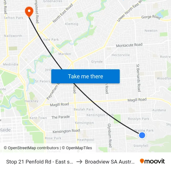Stop 21 Penfold Rd - East side to Broadview SA Australia map