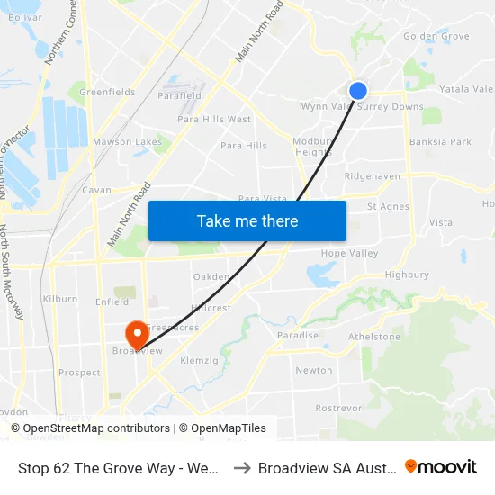 Stop 62 The Grove Way - West side to Broadview SA Australia map
