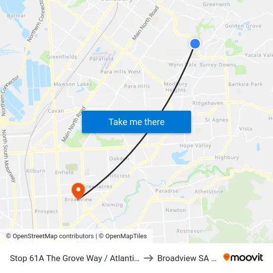 Stop 61A The Grove Way / Atlantis Dr - West side to Broadview SA Australia map