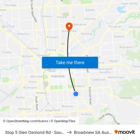 Stop 5 Glen Osmond Rd - South side to Broadview SA Australia map