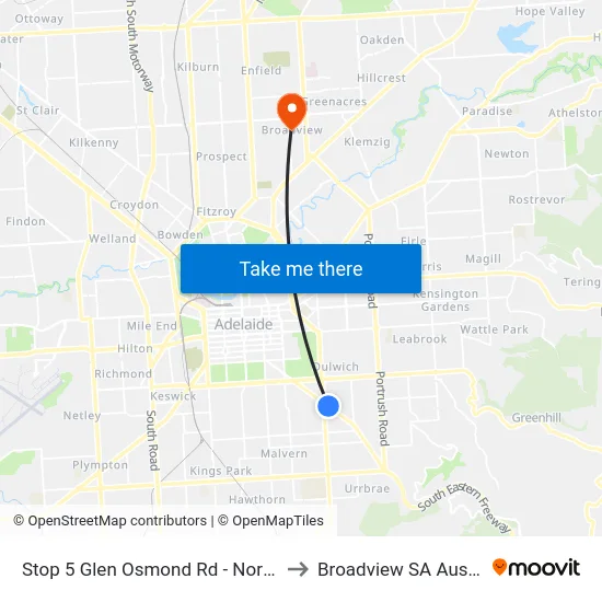 Stop 5 Glen Osmond Rd - North side to Broadview SA Australia map