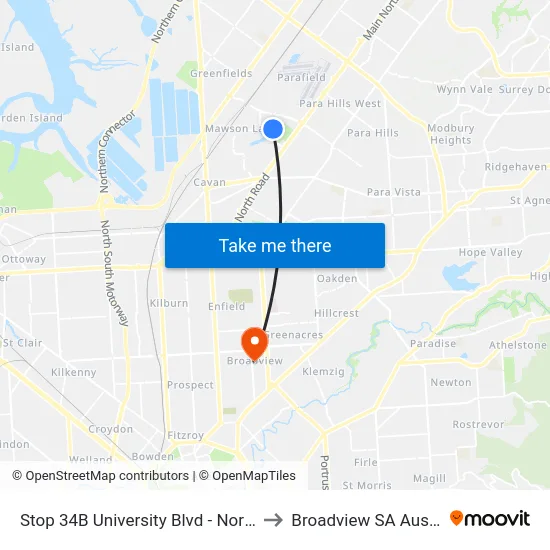 Stop 34B University Blvd - North side to Broadview SA Australia map