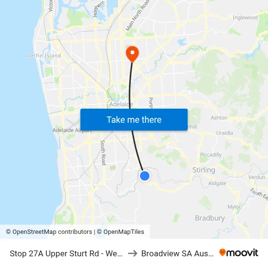 Stop 27A Upper Sturt Rd - West side to Broadview SA Australia map