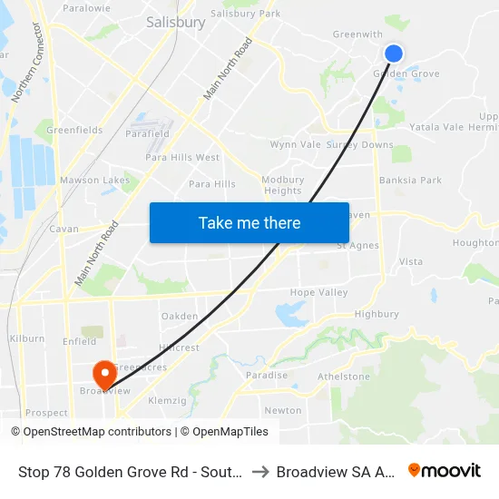 Stop 78 Golden Grove Rd - South East side to Broadview SA Australia map
