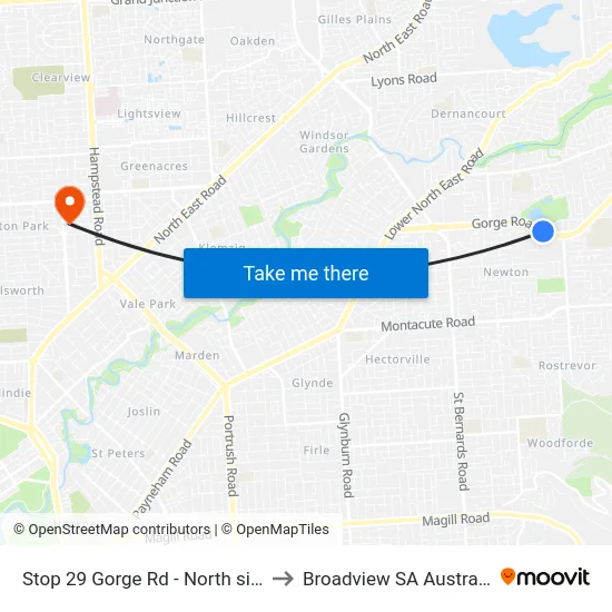 Stop 29 Gorge Rd - North side to Broadview SA Australia map