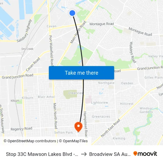 Stop 33C Mawson Lakes Blvd - East side to Broadview SA Australia map