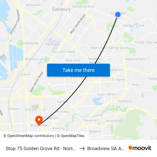 Stop 75 Golden Grove Rd - North West side to Broadview SA Australia map