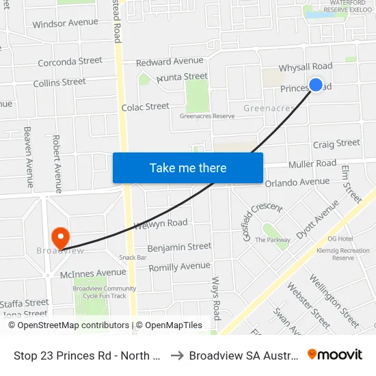 Stop 23 Princes Rd - North side to Broadview SA Australia map
