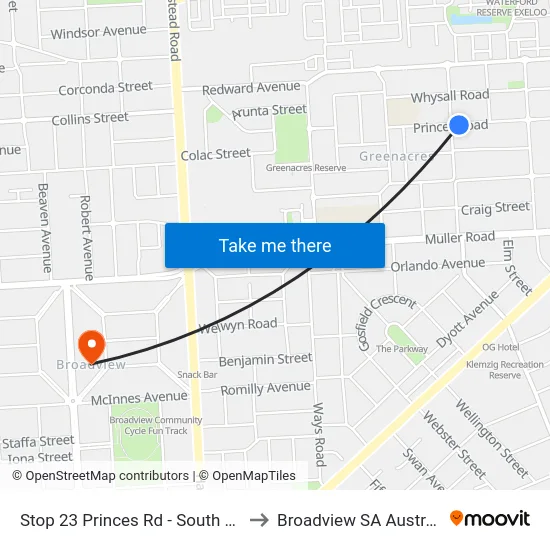 Stop 23 Princes Rd - South side to Broadview SA Australia map