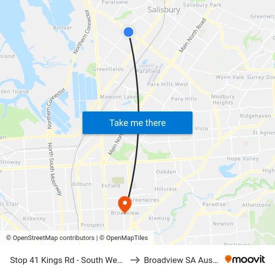 Stop 41 Kings Rd - South West side to Broadview SA Australia map