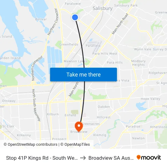 Stop 41P Kings Rd - South West side to Broadview SA Australia map