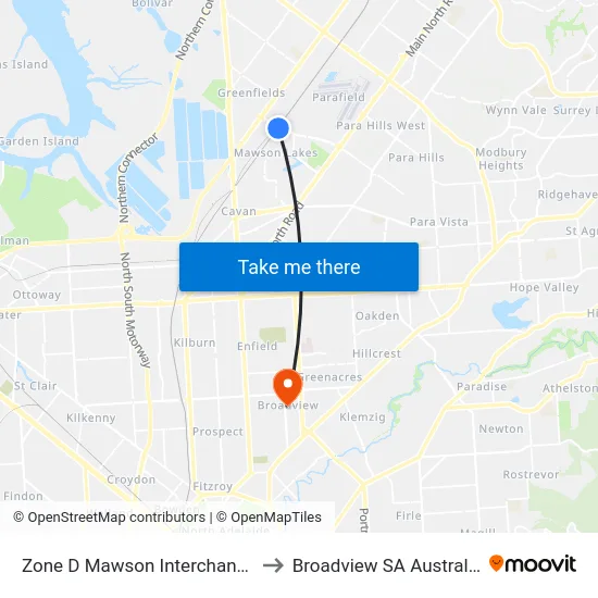 Zone D Mawson Interchange to Broadview SA Australia map