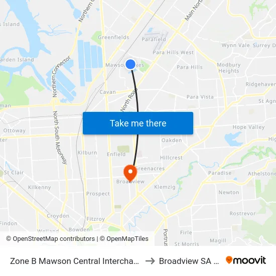 Zone B Mawson Central Interchange - South side to Broadview SA Australia map