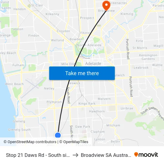 Stop 21 Daws Rd - South side to Broadview SA Australia map