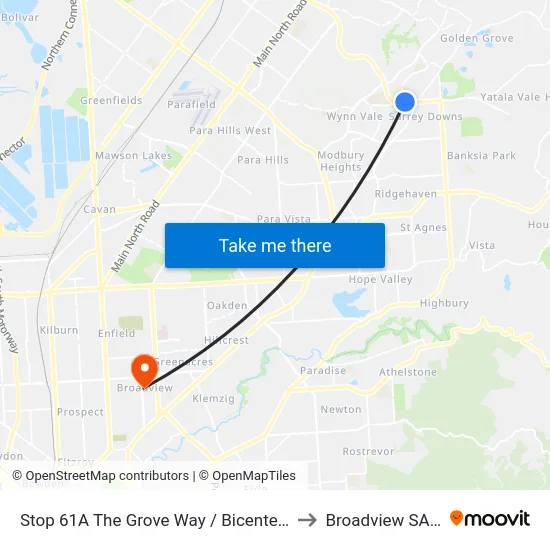 Stop 61A The Grove Way / Bicentennial Dr - North side to Broadview SA Australia map