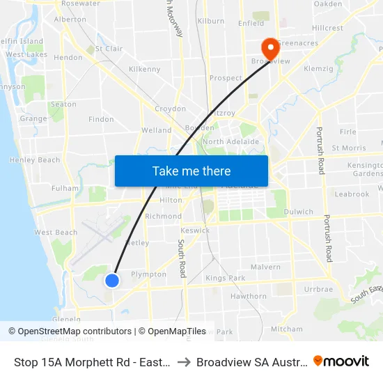 Stop 15A Morphett Rd - East side to Broadview SA Australia map